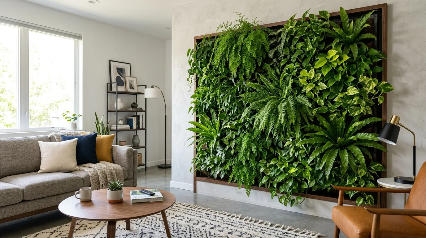Vertical Garden Wall With Ferns and Pothos